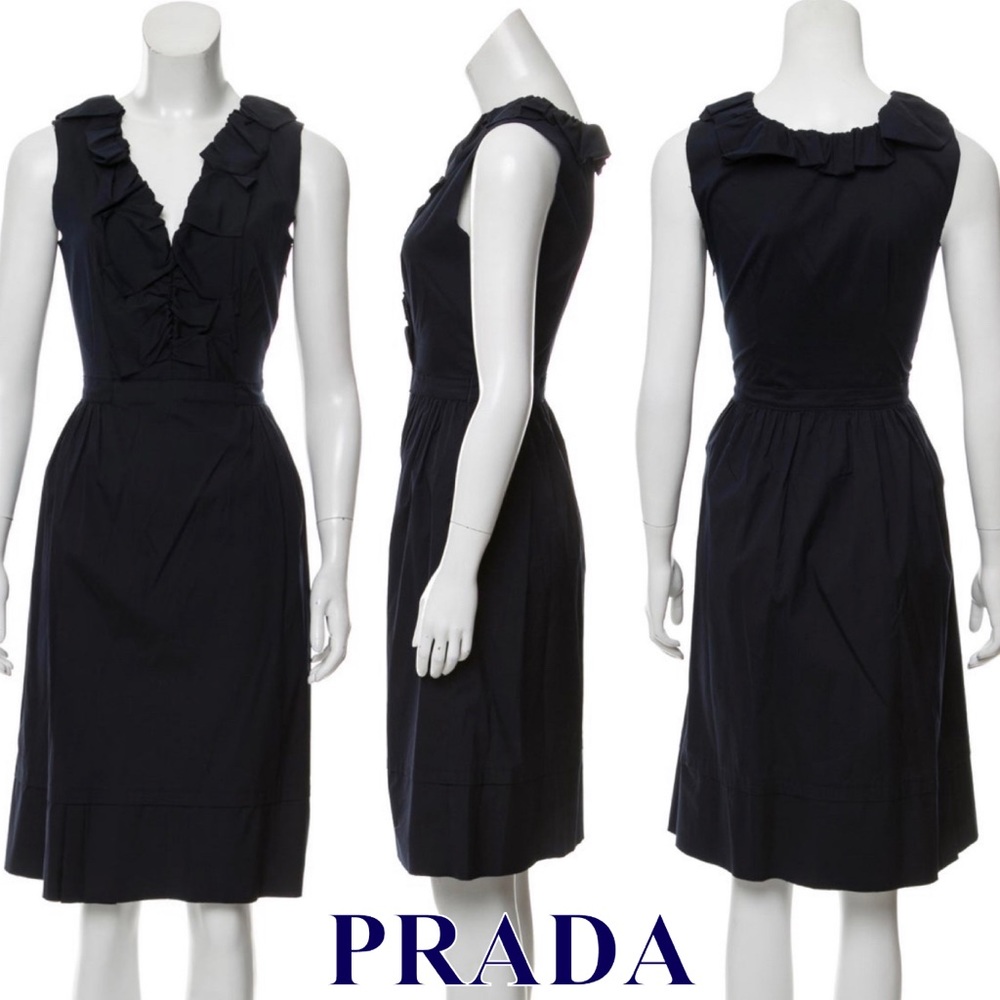 Prada Navy Sleeveless Ruffle Dress IT 42 NWOT
